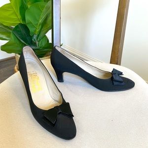 Salvatore Ferragamo Black Bow Italian Heels